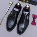 Men's black leather monk strap shoe with brogue detail and embossed crocodile pattern - EU 37 / Black
