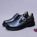 Men's black leather monk strap shoe with gold buckle and luxury wooden tree - EU 37 / Black