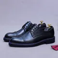Black leather derby shoes with blue decorative stitching and V-shaped braided detail - EU 37 / Black