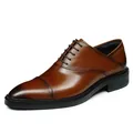 Classic dark brown leather cap-toe derby shoes with thick non-slip rubber soles - EU 38 / Brown (Black Edge)