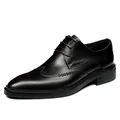 Business derby shoe in dark brown polished leather with decorative side stitching - EU 38 / Coffee (Black Trim)
