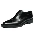 Classic black wingtip derby shoe in polished genuine leather for business formal wear - EU 38 / Black (Black Trim)