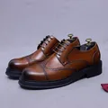 Classic brown leather brogue shoes for men with vintage polished finish and rubber sole - EU 37 / Brown
