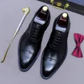 Classic black leather cap toe oxfords with stylish blue stitching and wooden shoe trees - EU 38 / Black (Blue Edge)