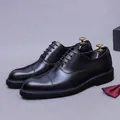 Classic black leather business oxford shoes with unique blue stitching and wood shoe trees - EU 38 / Black (Blue Edge)