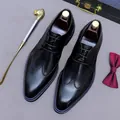 Men's black wingtip derby shoe in polished leather with luxury business accessories - EU 38 / Black (Blue Edge)