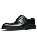 Men's black leather business derby shoes with hand-stitched V-shape woven toe detail - EU 38 / Black (Black Trim)