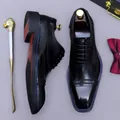 Classic black leather brocade oxford shoes with blue stitching and wood texture heel - EU 38 / Black (Blue Edge)