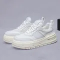 Men's premium white leather platform sneakers with breathable upper and thick wedge sole - 41 / White