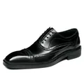 Classic black leather brogue oxford shoes with polished finish and lace-up closure for men - EU 38 / Black (Black Trim)