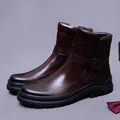 Deep brown leather Martin boots for men featuring vintage burnished finish and buckle - EU 37 / Brown