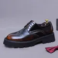 Men's brown gradient leather Brogue shoes with platform sole and polished finish - EU 37 / Patina Brown