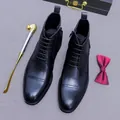 Classic black leather cap-toe business boots with lace-up and side zipper design - EU 38 / Black