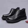 Men's black leather boots with alligator pattern detail and thick rubber lug sole - EU 37 / Black