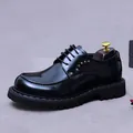 Glossy black leather Derby shoes with lug soles and metal rivets for business style - EU 37 / Black