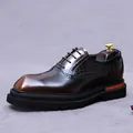 Men's leather derby shoes with gradient brown finish and crocodile pattern texture - EU 37 / Patina Brown