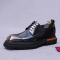 Men's platform derby shoes in gradient burgundy polished leather with orange sole detail - EU 37 / Patina Brown