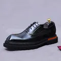 Men's black leather oxford with brogue carving, thick sole and orange heel detail - EU 37 / Black