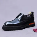 Polished black leather platform derby shoes with striking orange heel accent - EU 37 / Black