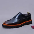 Men's purple gradient leather oxfords with metal rivets and orange sole accents - EU 37 / Patina Brown