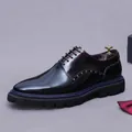 Men's wine red leather derby shoes with metal rivet details and blue sole trim - EU 37 / Black