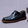 Men's black leather derby shoes with orange striped sole and brogue toe design - EU 37 / Black