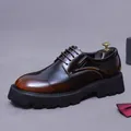 Business casual dark brown gradient leather derby shoes with thick black rubber lug soles - EU 37 / Patina Brown