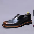 Dark brown leather derby shoes for men with vintage finish and orange sole detail - EU 37 / Patina Brown