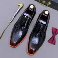 Men's leather brogue loafers in gradient burgundy with tassels and orange trim - EU 37 / Patina Brown