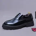 Polished black leather derby shoes with chunky lug soles and premium wooden shoe trees - EU 37 / Black