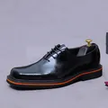 Polished black leather derby shoes with orange sole accent and embossed side detail - EU 37 / Black