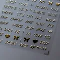 3D gold foil nail sticker M-019 with metallic English letters and heart designs - Letters Butterfly (M-019) / Gold