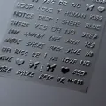 3D metallic silver nail sticker M-019 with embossed letters hearts and butterflies - Letters Butterfly (M-019) / Silver