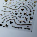 3D embossed gold nail stickers featuring stars, hearts, and metallic chains, model M-022 - Chain Cross (M-022) / Gold