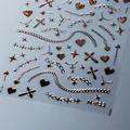 Rose gold 3D embossed nail stickers featuring stars, hearts and cross designs M-022 - Chain Cross (M-022) / Rose Gold
