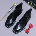 Polished black leather Chelsea boots with square toe for business men on luxury background - EU 37 / Black