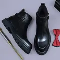 Men's premium black leather Chelsea boots with buckle straps and thick rubber soles - EU 37 / Black