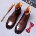 Stivali Chelsea da uomo in pelle premium testa di moro con cerniera laterale vintage - 37 / Caffè