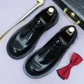 Polished black leather derby shoes with classic laces on textured purple background - EU 37 / Black