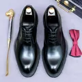 Polished black leather men's derby shoes with 4cm height increase and business accessories - EU 37 / Black