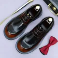 Polished gradient brown leather derby shoes for men with round laces and shoe tree - EU 37 / Patina Brown