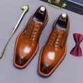 Polished brown gradient leather oxford shoes with stylish orange sole accents - EU 37 / Yellow Brown