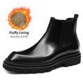 Schwarze Chelsea-Boots aus Leder mit warmem Fleecefutter und dicker Profilsohle - 37 / Schwarz (Fleece gefüttert)