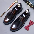Men's dark brown leather derby shoes with silver studs and platform lug soles - EU 37 / Brown