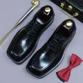 Men's black patent leather dress shoes with square toe and elegant wooden shoe trees - EU 37 / Black