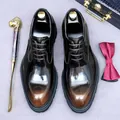 Men's formal leather dress shoes with brown gradient finish and 4cm height increase - EU 37 / Brown