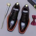 Polished burgundy leather oxford shoes for men with unique orange contrast stitching details - EU 37 / Patina Brown