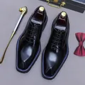 Polished black calfskin derby shoes with elegant blue trim and professional accessories - EU 37 / Black