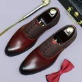 Men's leather business shoes with burgundy gradient and brown suede on a purple backdrop - EU 37 / Burgundy
