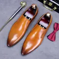 Men's tan leather loafers with gradient toe, featuring a classic business formal style - EU 38 / Brown